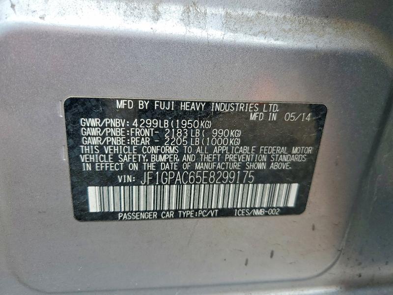 65575036 :رقم المزاد ، JF1GPAC65E8299175 vin ، 2014 Subaru Impreza مزاد بيع