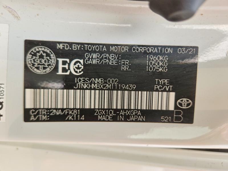 64759386 :رقم المزاد ، JTNKHMBX2M1119439 vin ، 2021 Toyota C-hr مزاد بيع