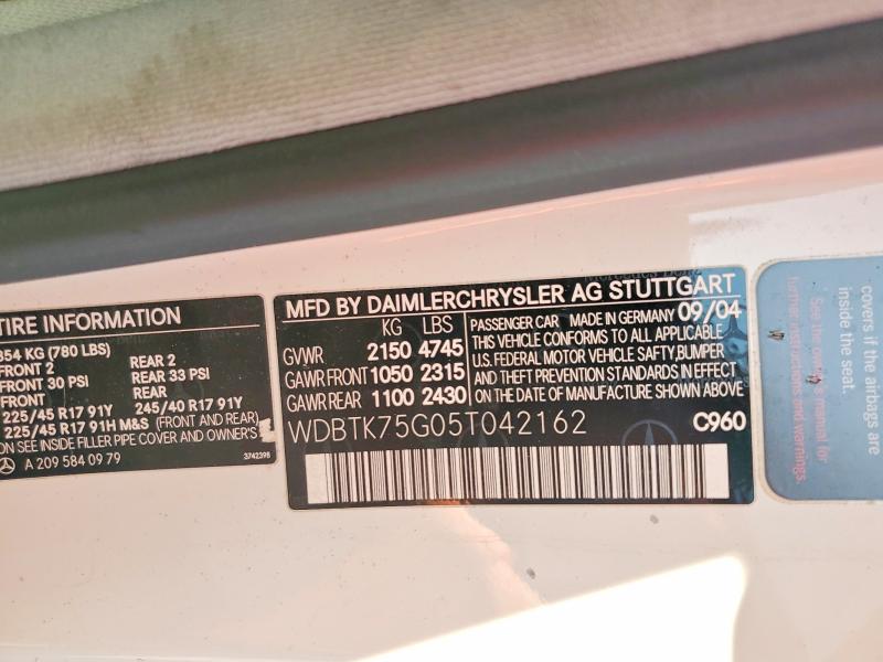 Продаж на аукціоні авто 2005 Mercedes-benz Clk, vin: WDBTK75G05T042162, номер лоту: 66093116