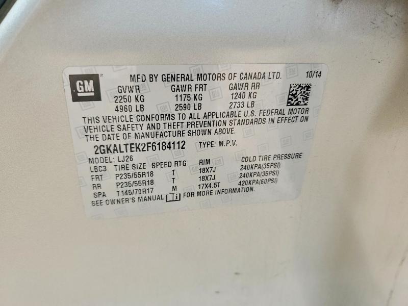 Продаж на аукціоні авто 2015 Gmc Terrain, vin: 2GKALTEK2F6184112, номер лоту: 66508716