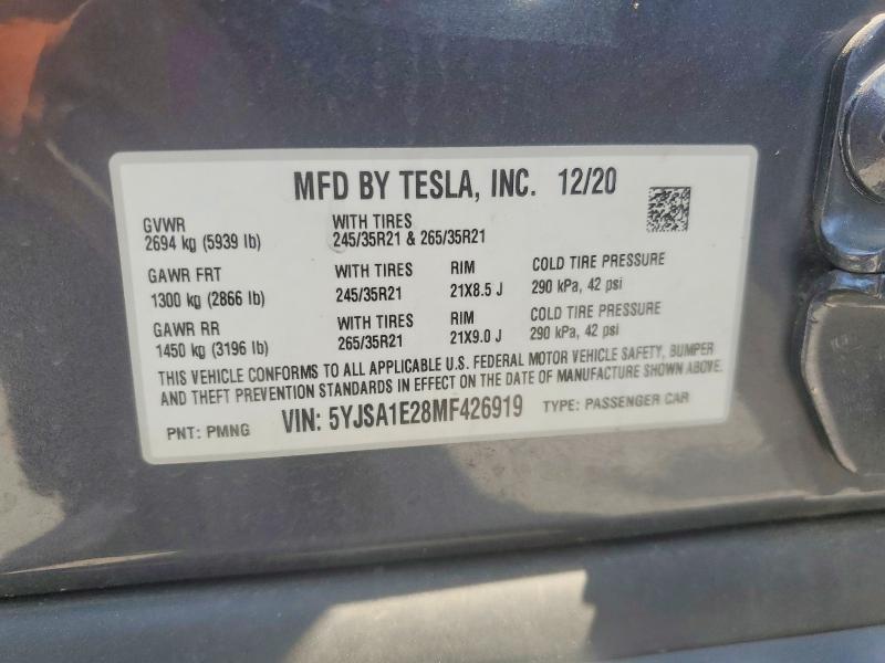 Aukcja sprzedaży 2021 Tesla Model S, vin: 5YJSA1E28MF426919, numer aukcji: 65268056