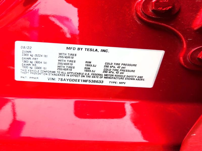 Продажа на аукционе авто 2022 Tesla Model Y, vin: 7SAYGDEE1NF538633, номер лота: 66631816