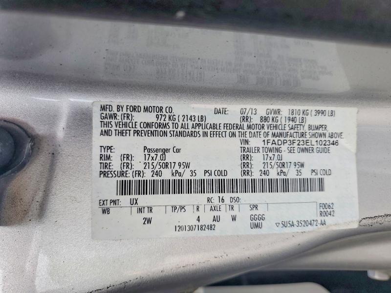 63987186 :رقم المزاد ، 1FADP3F23EL102346 vin ، 2014 Ford Focus مزاد بيع