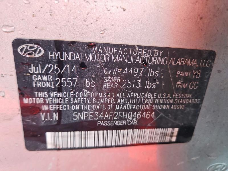 63558896 :رقم المزاد ، 5NPE34AF2FH046464 vin ، 2015 Hyundai Sonata مزاد بيع