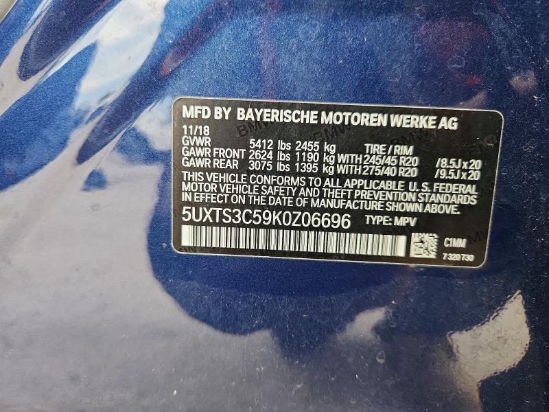 Aukcja sprzedaży 2019 Bmw X3, vin: 5UXTS3C59K0Z06696, numer aukcji: 65038006