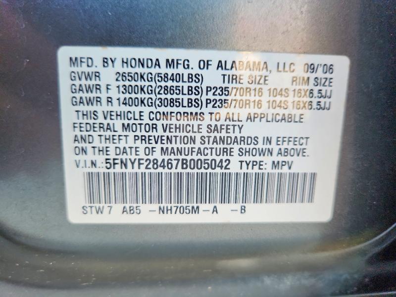 Aukcja sprzedaży 2007 Honda Pilot, vin: 5FNYF28467B005042, numer aukcji: 65482586