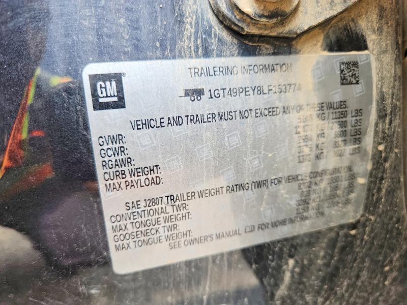 2020 Gmc Sierra მანქანა იყიდება აუქციონზე, vin: 1GT49PEY8LF153774, აუქციონის ნომერი: 63749386