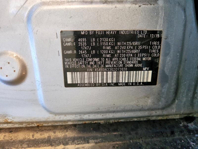 2016 Subaru Outback მანქანა იყიდება აუქციონზე, vin: 4S4BSACC0G3272020, აუქციონის ნომერი: 63583116