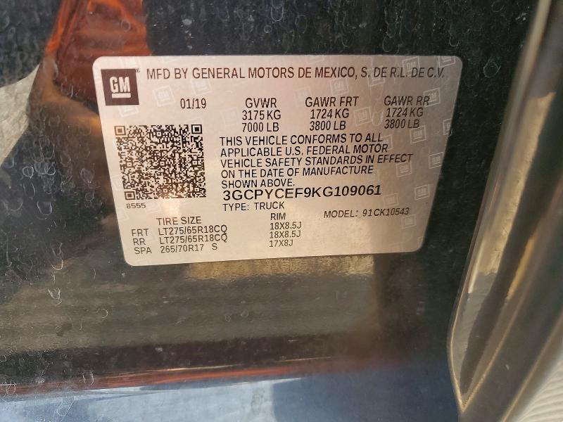 64590096 :رقم المزاد ، 3GCPYCEF9KG109061 vin ، 2019 Chevrolet Silverado مزاد بيع