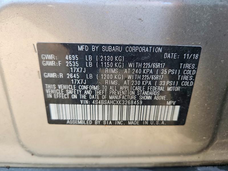 Продажа на аукционе авто 2019 Subaru Outback, vin: 4S4BSAHCXK3268459, номер лота: 64601646