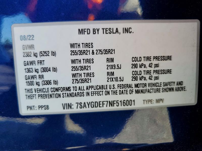 2022 Tesla Model Y მანქანა იყიდება აუქციონზე, vin: 7SAYGDEF7NF516001, აუქციონის ნომერი: 64219866