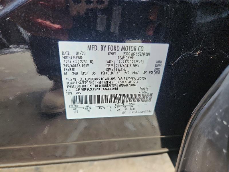 67161786 :رقم المزاد ، 2FMPK3J91LBA44045 vin ، 2020 Ford Edge مزاد بيع