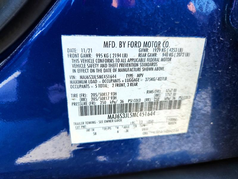Aukcja sprzedaży 2021 Ford Ecosport, vin: MAJ6S3JL5MC451644, numer aukcji: 66199886
