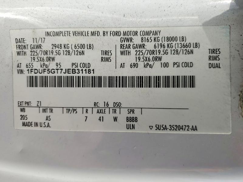 2018 Ford F550 მანქანა იყიდება აუქციონზე, vin: 1FDUF5GT7JEB31181, აუქციონის ნომერი: 64829646