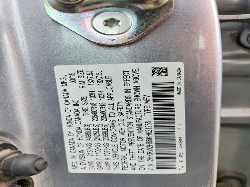 64819046 :رقم المزاد ، 2HKRW2H86KH621258 vin ، 2019 Honda Cr-v مزاد بيع