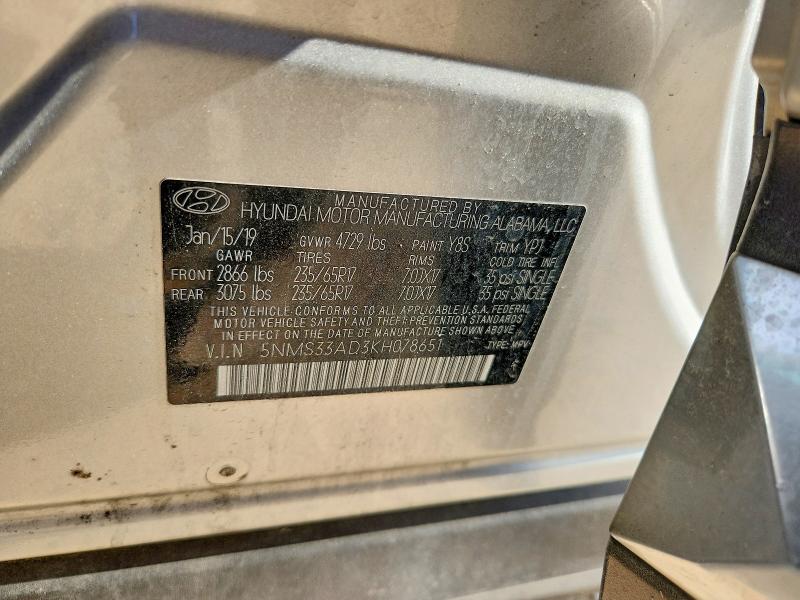 Продаж на аукціоні авто 2019 Hyundai Santa Fe, vin: 5NMS33AD3KH078651, номер лоту: 61647736