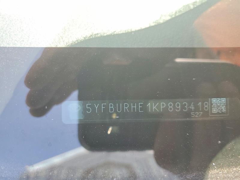 2019 Toyota Corolla მანქანა იყიდება აუქციონზე, vin: 5YFBURHE1KP893418, აუქციონის ნომერი: 67144876