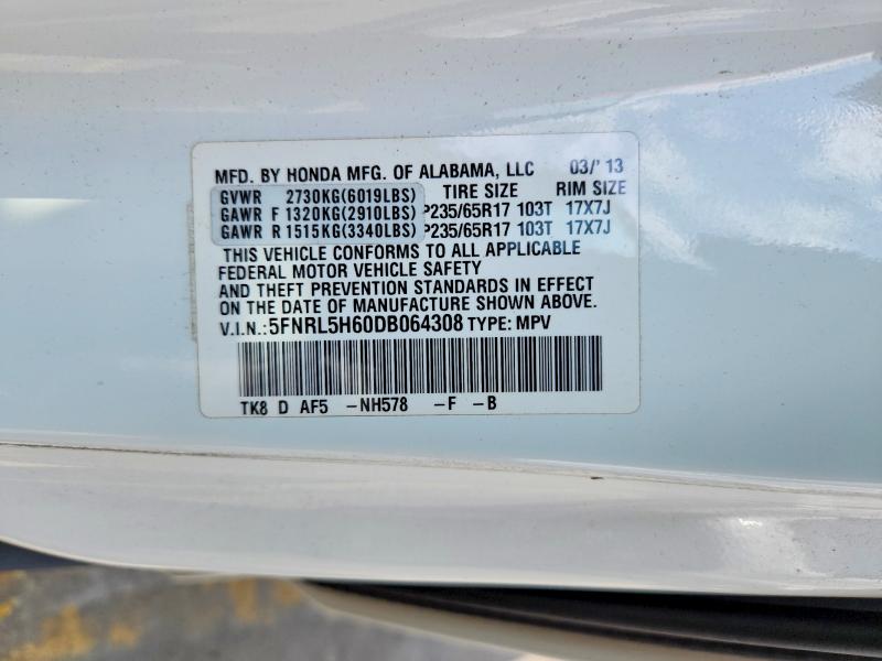 2013 Honda Odyssey მანქანა იყიდება აუქციონზე, vin: 5FNRL5H60DB064308, აუქციონის ნომერი: 66122306