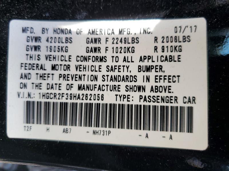 Продаж на аукціоні авто 2017 Honda Accord, vin: 1HGCR2F39HA262056, номер лоту: 67297966