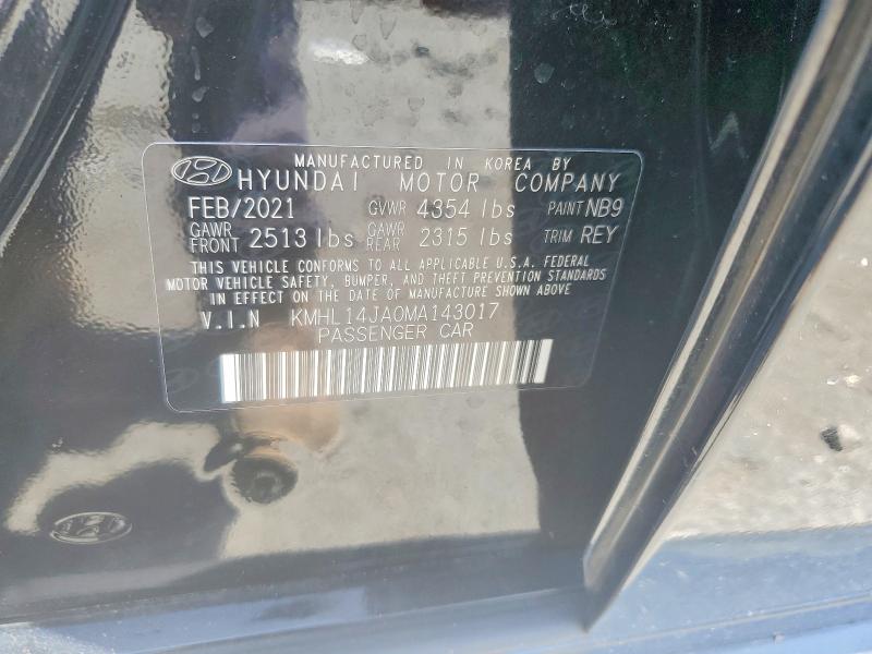 2021 Hyundai Sonata მანქანა იყიდება აუქციონზე, vin: KMHL14JA0MA143017, აუქციონის ნომერი: 66974386