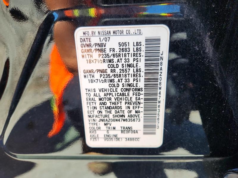 63497586 :رقم المزاد ، JN8AZ08W47W635673 vin ، 2007 Nissan Murano مزاد بيع