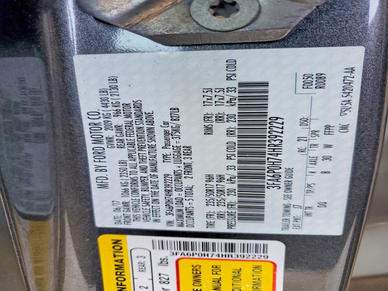 Aukcja sprzedaży 2017 Ford Fusion, vin: 3FA6P0H74HR392229, numer aukcji: 66497076