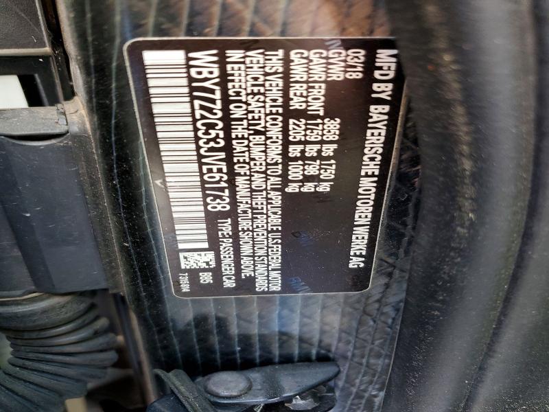 Продаж на аукціоні авто 2018 Bmw I3, vin: WBY7Z2C53JVE61738, номер лоту: 64120806