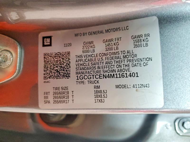 65388956 :رقم المزاد ، 1GCGTCEN4M1161401 vin ، 2021 Chevrolet Colorado مزاد بيع