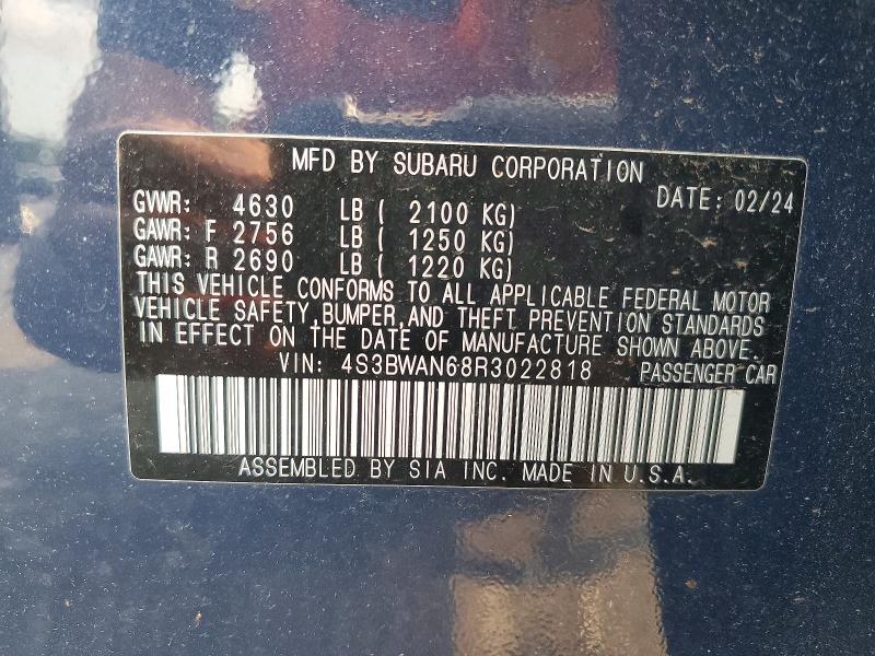 Aukcja sprzedaży 2024 Subaru Legacy, vin: 4S3BWAN68R3022818, numer aukcji: 64626676