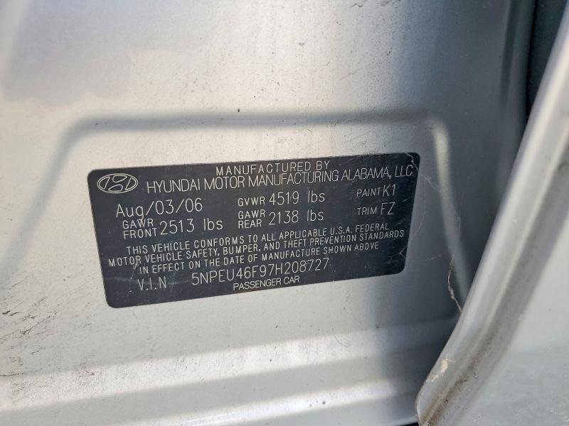 2007 Hyundai Sonata მანქანა იყიდება აუქციონზე, vin: 5NPEU46F97H208727, აუქციონის ნომერი: 64851236
