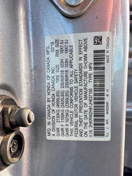 Aukcja sprzedaży 2018 Honda Cr-v, vin: 2HKRW2H81JH637155, numer aukcji: 65153366