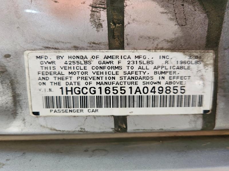 65014506 :رقم المزاد ، 1HGCG16551A049855 vin ، 2001 Honda Accord مزاد بيع