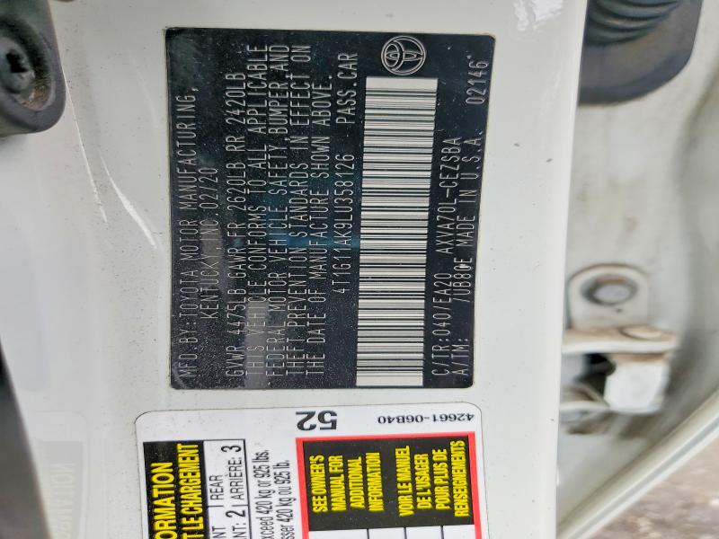 64718536 :رقم المزاد ، 4T1G11AK9LU358126 vin ، 2020 Toyota Camry مزاد بيع