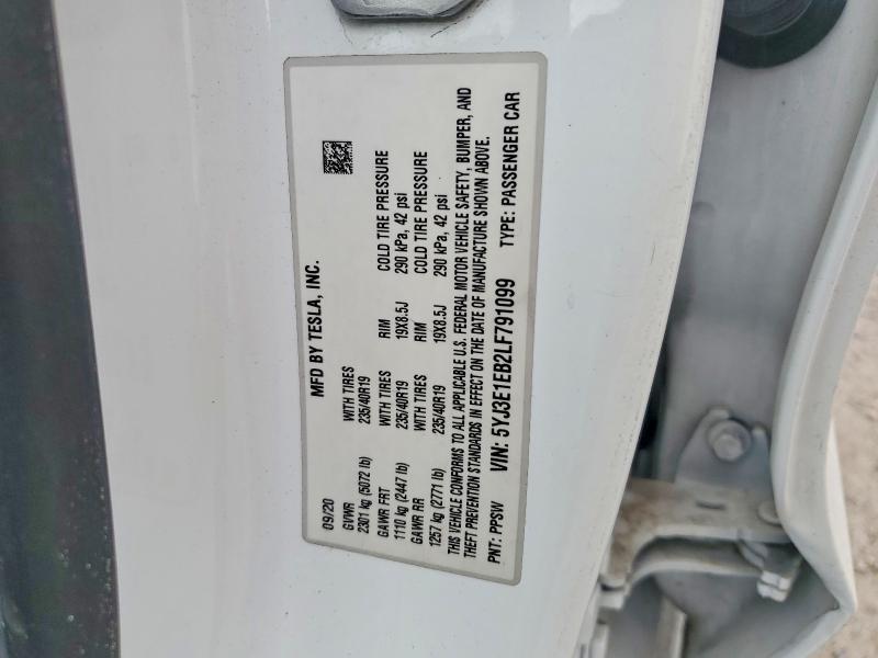 Продаж на аукціоні авто 2020 Tesla Model 3, vin: 5YJ3E1EB2LF791099, номер лоту: 64327166
