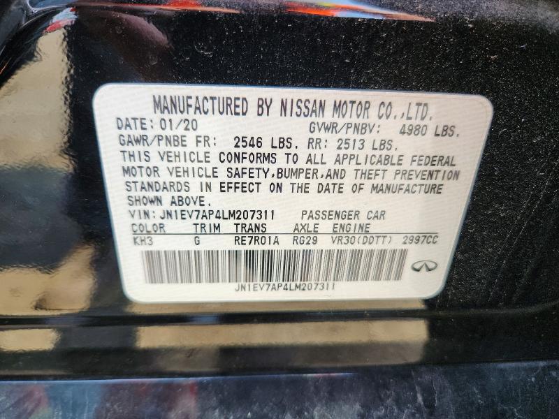 2020 Infiniti Q50 მანქანა იყიდება აუქციონზე, vin: JN1EV7AP4LM207311, აუქციონის ნომერი: 64429016