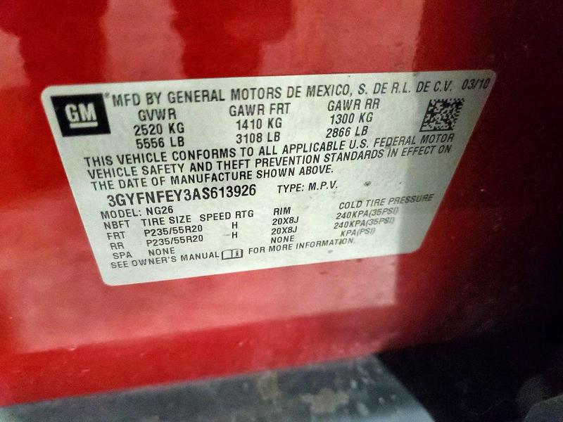 2010 Cadillac Srx მანქანა იყიდება აუქციონზე, vin: 3GYFNFEY3AS613926, აუქციონის ნომერი: 63893916