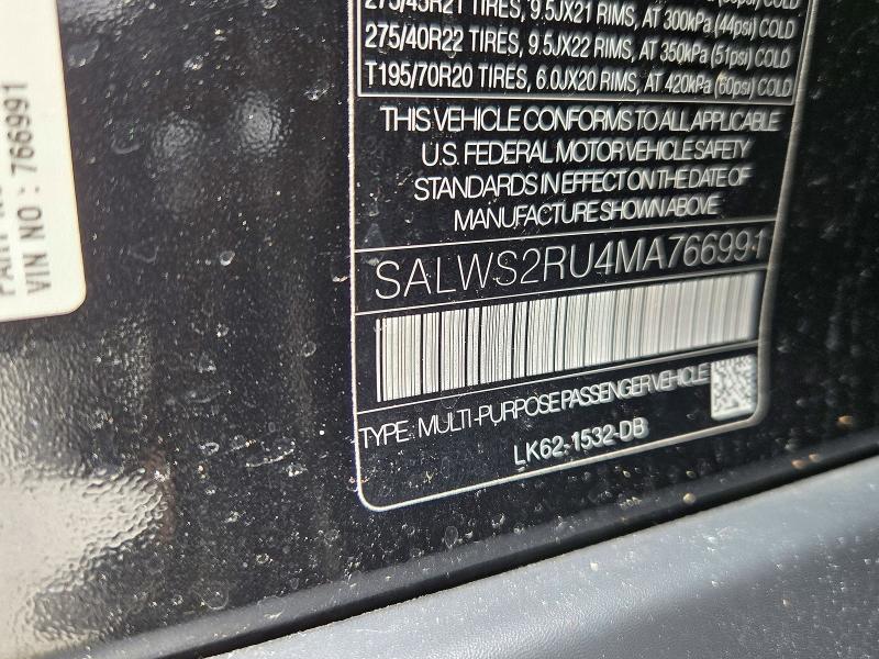 65997186 :رقم المزاد ، SALWS2RU4MA766991 vin ، 2021 Land Rover Range Rover Sport مزاد بيع