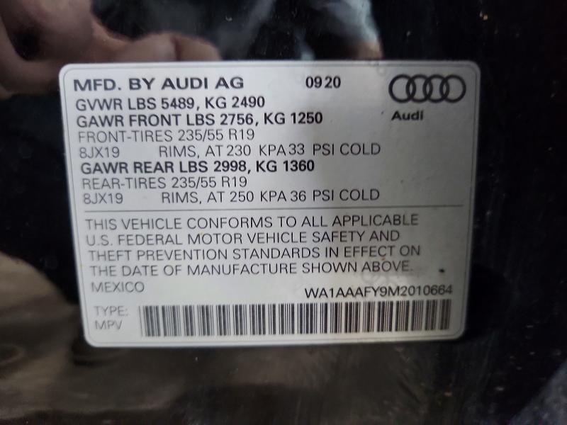 2021 Audi Q5 მანქანა იყიდება აუქციონზე, vin: WA1AAAFY9M2010664, აუქციონის ნომერი: 64613896