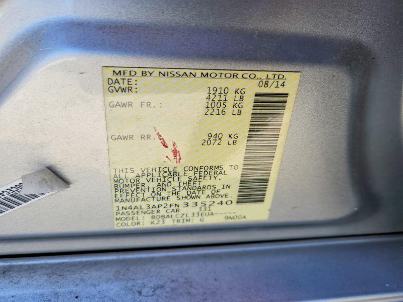 2015 Nissan Altima მანქანა იყიდება აუქციონზე, vin: 1N4AL3AP2FN335240, აუქციონის ნომერი: 64375926
