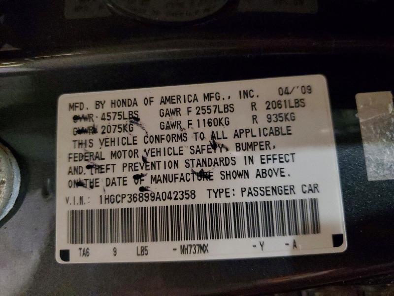 2009 Honda Accord მანქანა იყიდება აუქციონზე, vin: 1HGCP36899A042358, აუქციონის ნომერი: 64575436