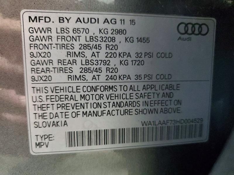 2017 Audi Q7 მანქანა იყიდება აუქციონზე, vin: WA1LAAF73HD004529, აუქციონის ნომერი: 66917326