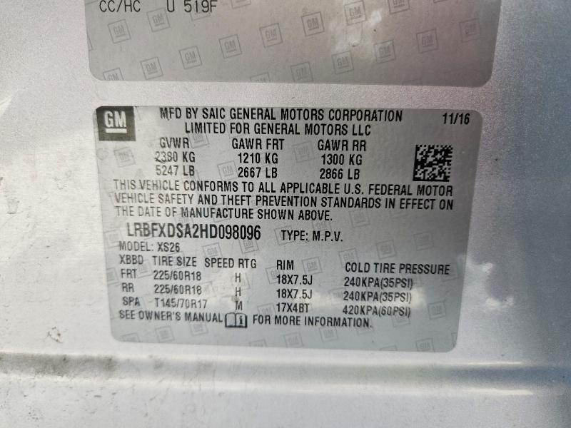 Продаж на аукціоні авто 2017 Buick Envision, vin: LRBFXDSA2HD098096, номер лоту: 65628556
