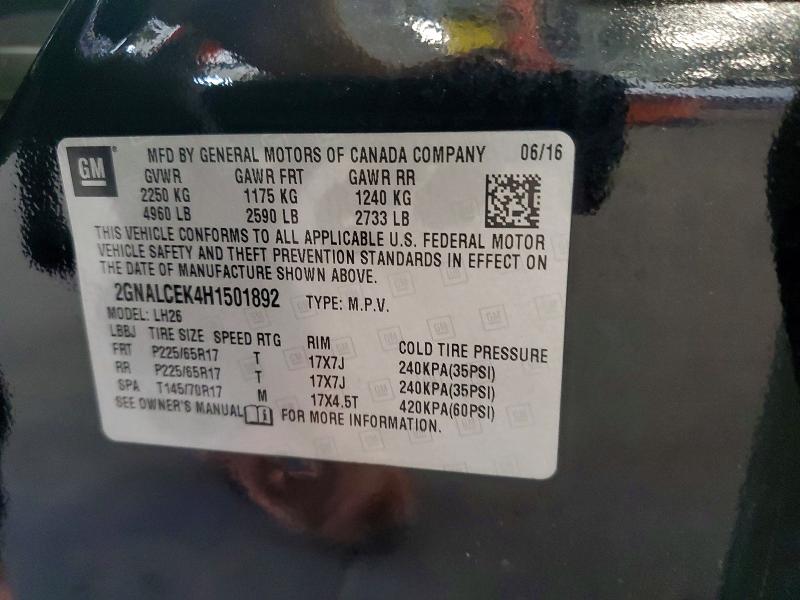 Aukcja sprzedaży 2017 Chevrolet Equinox, vin: 2GNALCEK4H1501892, numer aukcji: 64413296
