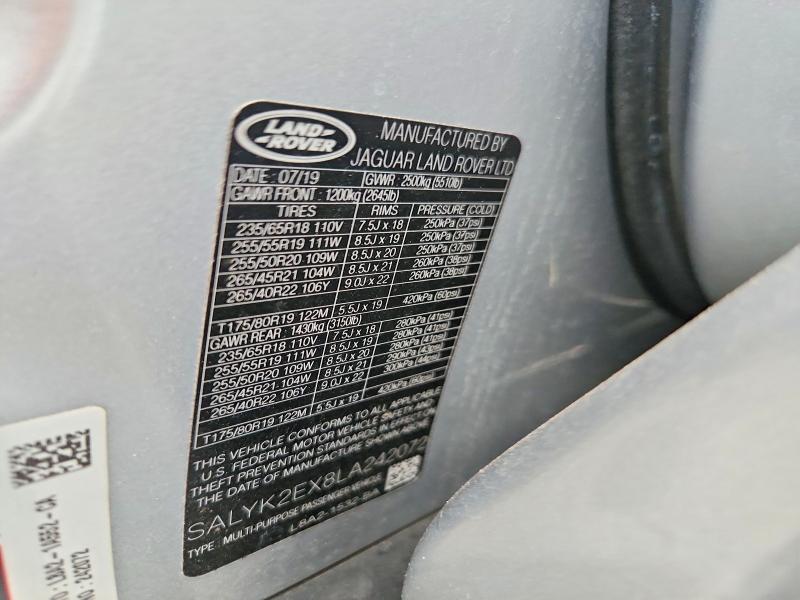 Продажа на аукционе авто 2020 Land Rover Range Rover Velar, vin: SALYK2EX8LA242072, номер лота: 66076176