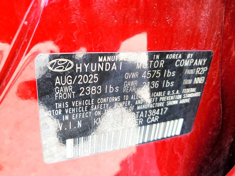Продаж на аукціоні авто 2026 Hyundai Sonata Hybrid, vin: KMHL24JJ8TA138417, номер лоту: 67074366