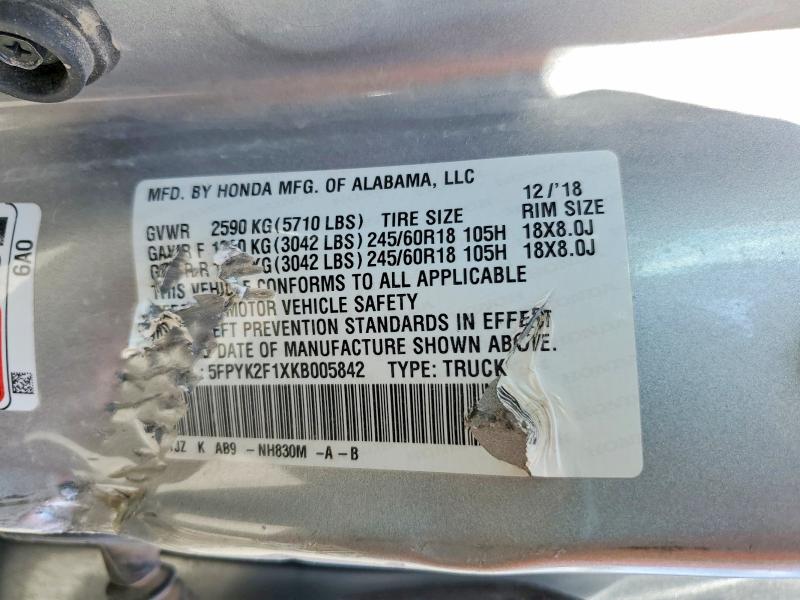 Продажа на аукционе авто 2019 Honda Ridgeline, vin: 5FPYK2F1XKB005842, номер лота: 66248406