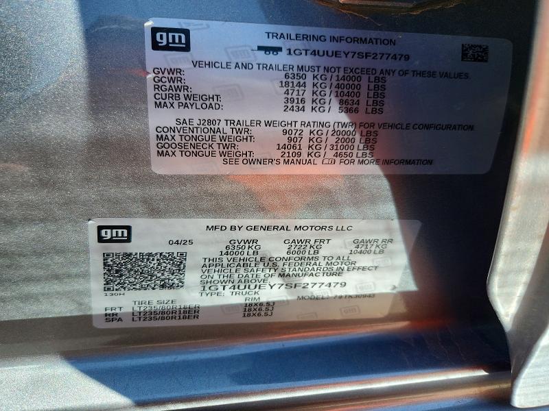 Aukcja sprzedaży 2025 Gmc Sierra, vin: 1GT4UUEY7SF277479, numer aukcji: 65011346