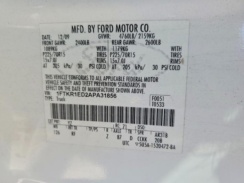 Продажа на аукционе авто 2010 Ford Ranger, vin: 1FTKR1ED2APA31856, номер лота: 66126036