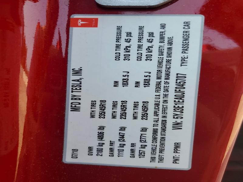 Продажа на аукционе авто 2018 Tesla Model 3, vin: 5YJ3E1EA0JF045707, номер лота: 65024336