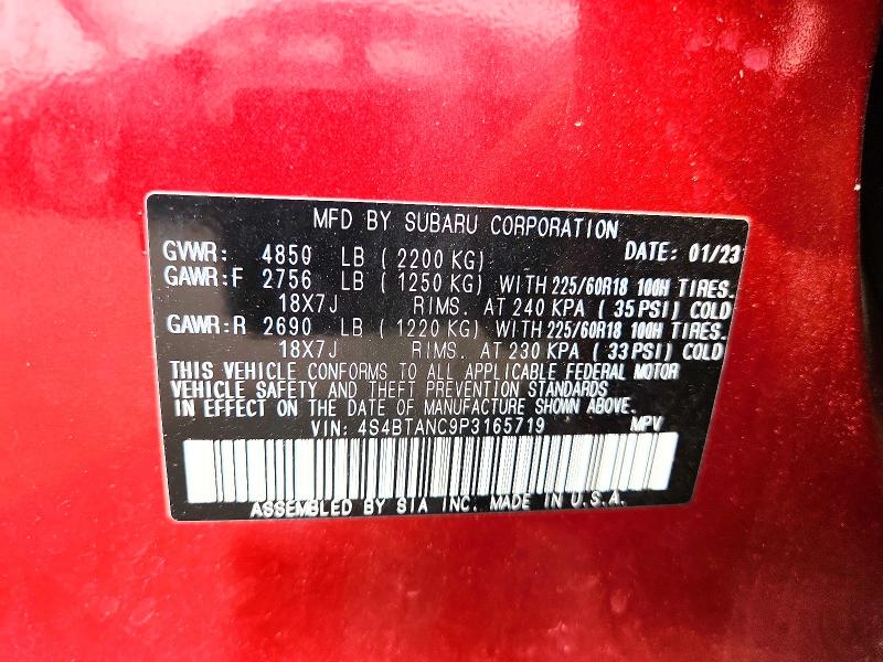 2023 Subaru Outback მანქანა იყიდება აუქციონზე, vin: 4S4BTANC9P3165719, აუქციონის ნომერი: 64044796